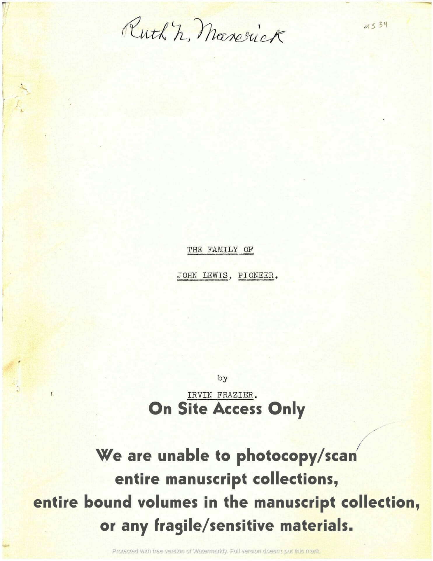 The Family of John Lewis, Pioneer The Albemarle Charlottesville