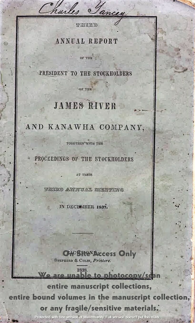 James River and Kanawha Company Annual Reports The Albemarle