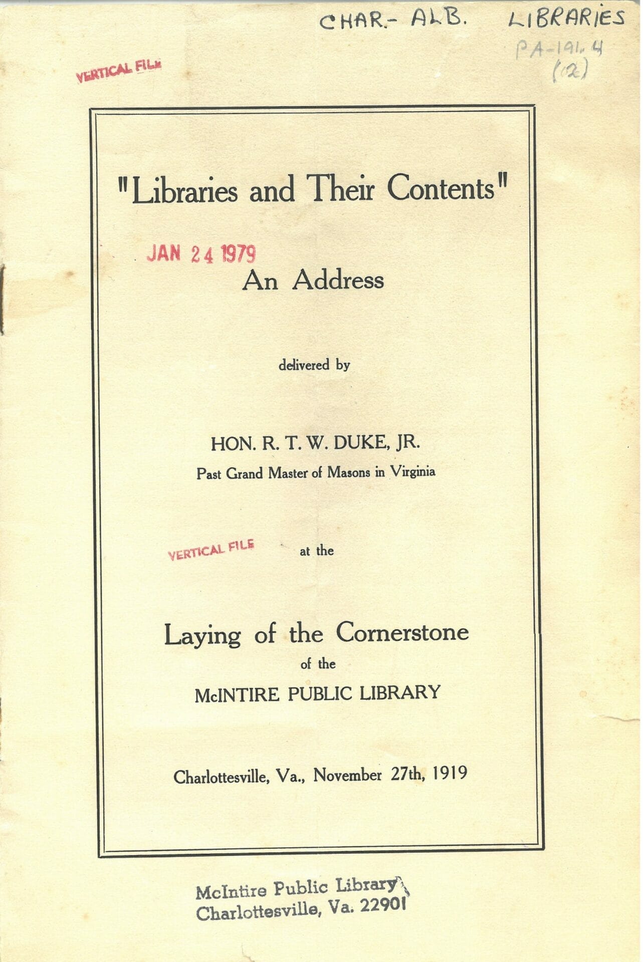 JeffersonMadison Regional Library collection Library History and